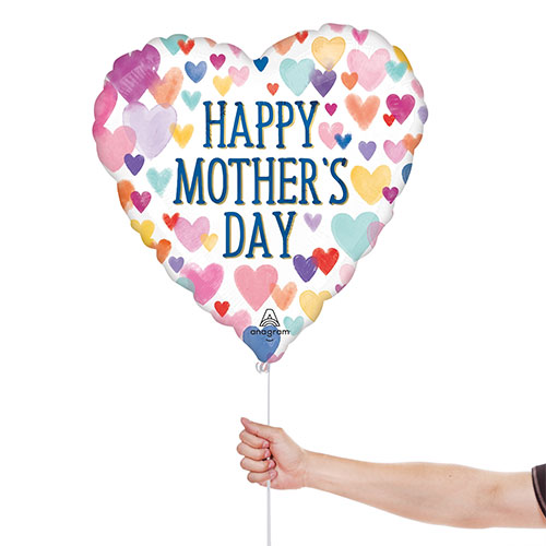 Sprinkled Watercolour Hearts Happy Mother's Day Heart Shape Foil Helium Balloon 46cm / 18 in Product Gallery Image