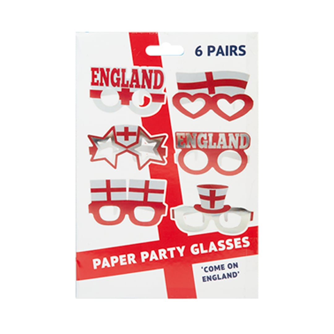 St. George's Cross England Flag Paper Party Glasses Fancy Dress Accessories - Pack of 6 Product Gallery Image