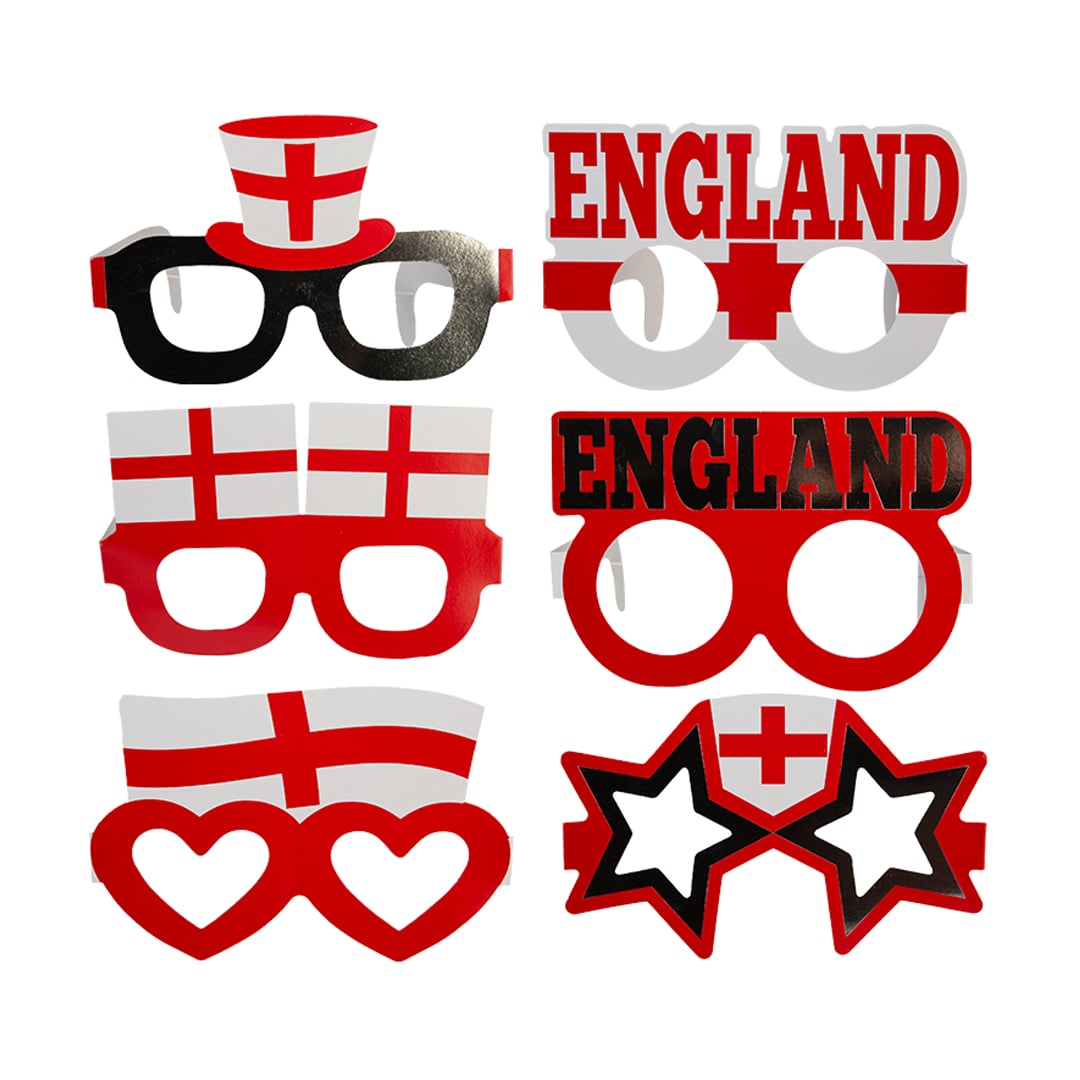 St. George's Cross England Flag Paper Party Glasses Fancy Dress Accessories - Pack of 6