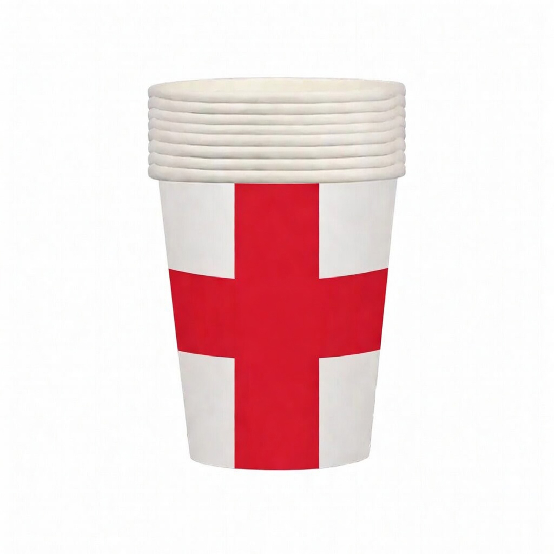 St. George's Cross England Flag Printed Paper Cups 500ml - Pack of 8