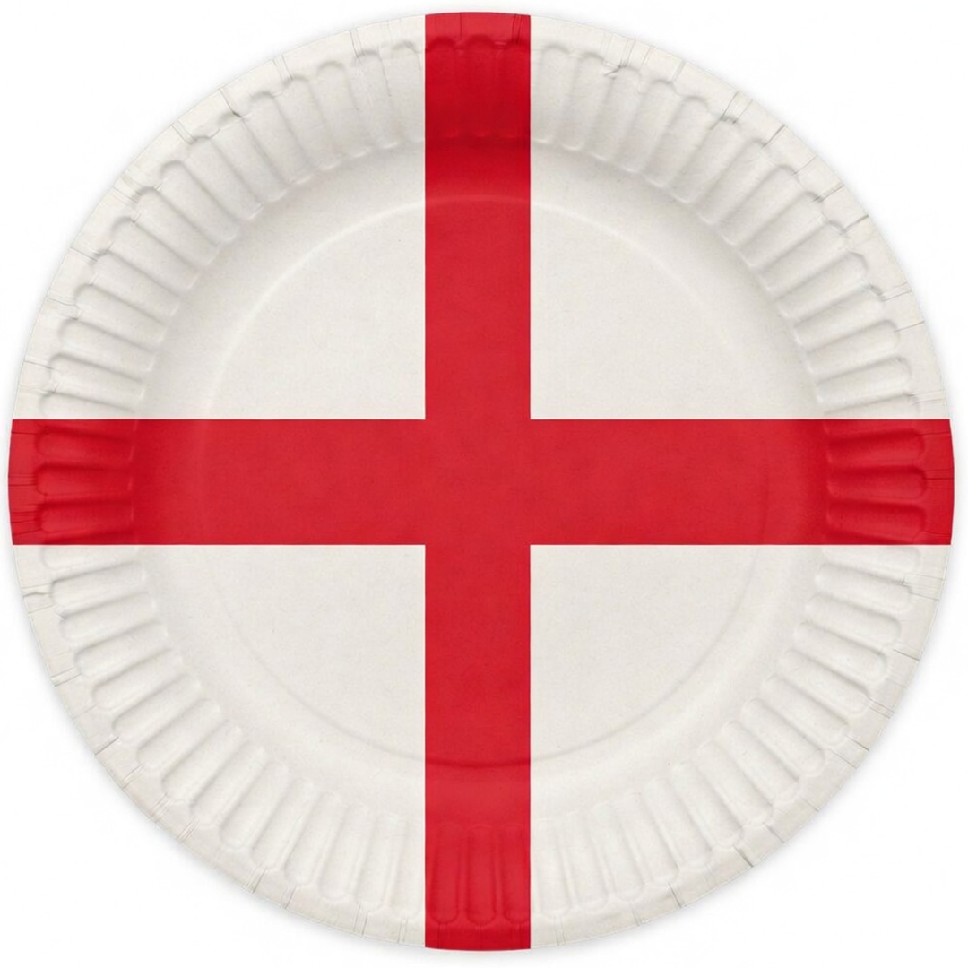 St. George's Cross England Flag Round Paper Plates 23cm - Pack of 10