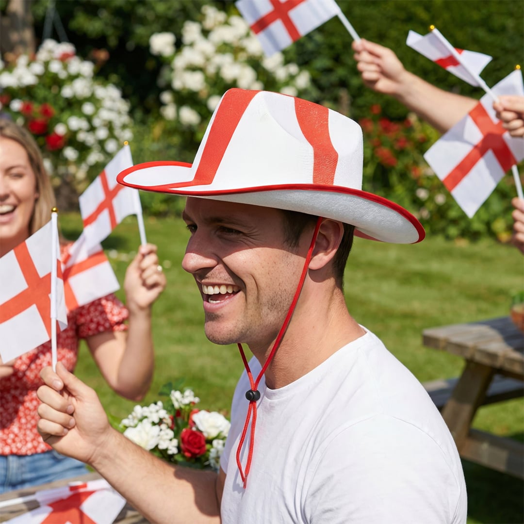 St. George's Cross England Flag Adults Cowboy Hat Fancy Dress Accessory Product Gallery Image