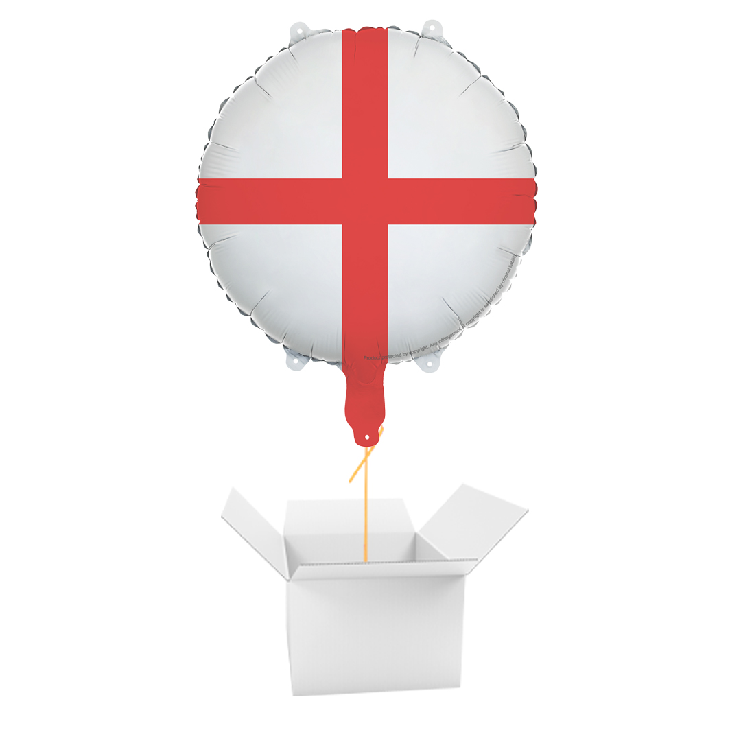 St. George's Cross England Flag Round Foil Balloon - Inflated Balloon In A Box
