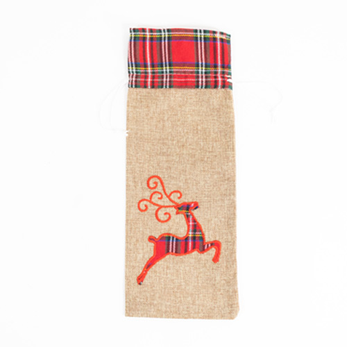 Stag & Tartan Natural Hessian Christmas Bottle Gift Bag 37cm Product Gallery Image