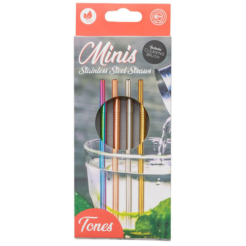 Stainless Steel Mini Multicolour Metal Drinking Straws with Cleaning Brush - Pack of 8 Product Gallery Image