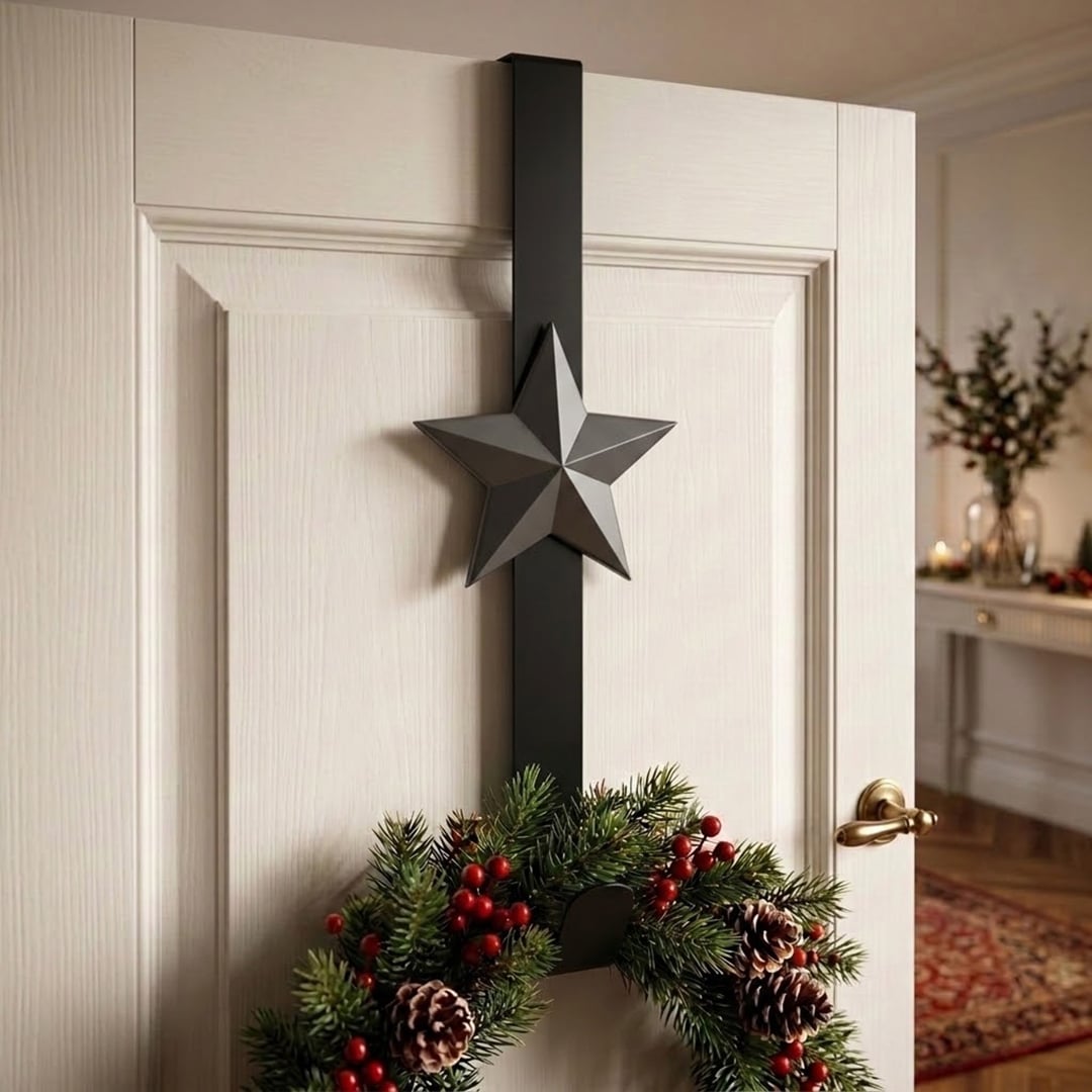 Star Design Black Metal Christmas Wreath Holder 30cm