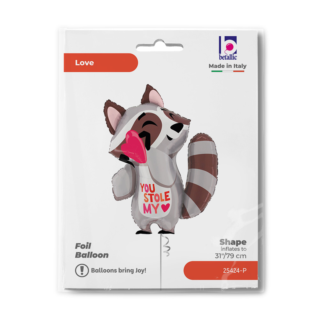Stole My Heart Raccoon Valentines Giant Foil Helium Balloon 79cm / 31 in Product Gallery Image
