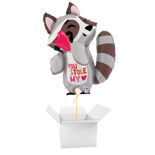 Stole My Heart Raccoon Valentines Giant Foil Helium Balloon - Inflated Balloon in a Box Product Gallery Image
