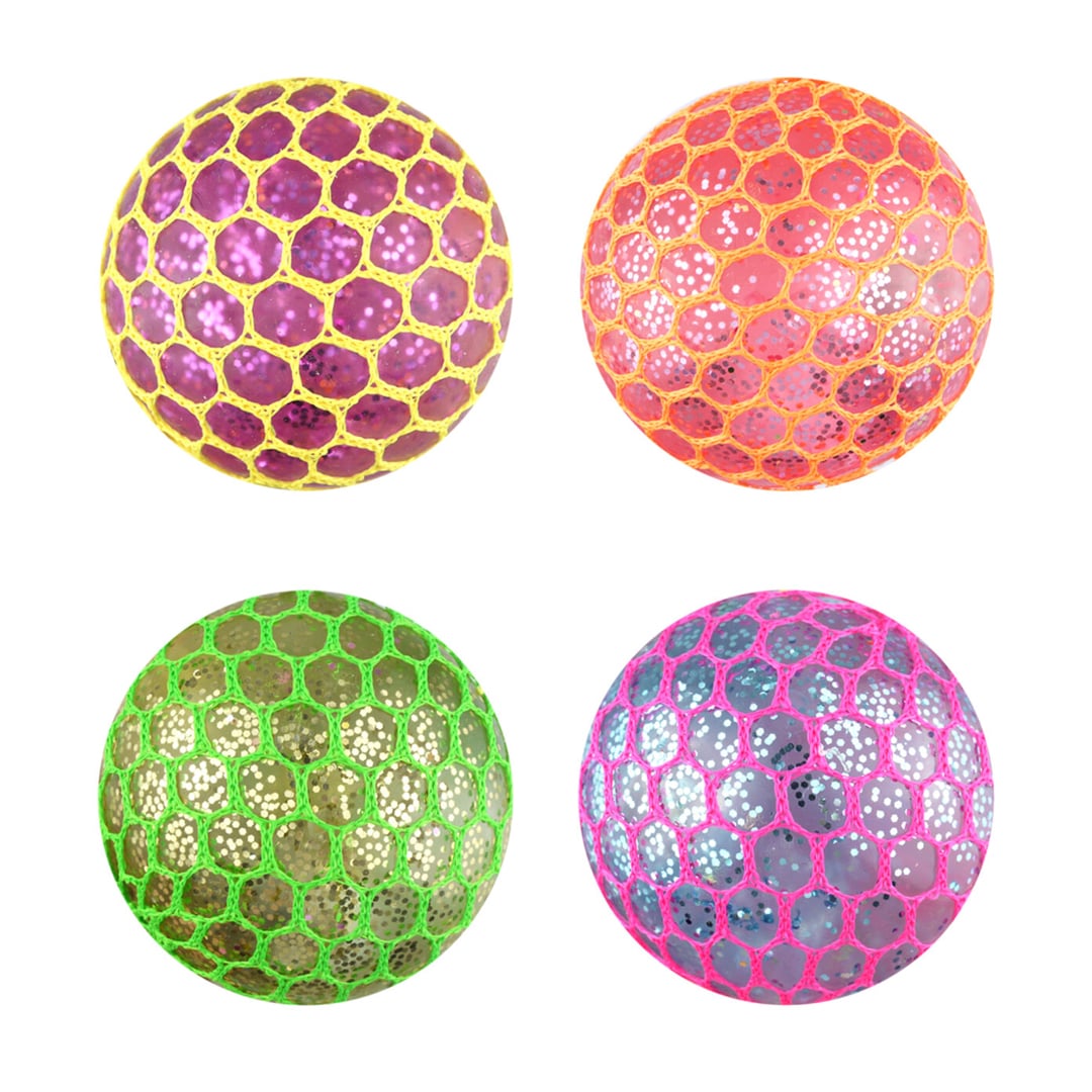 Assorted Stress Relief Squishy Squeeze Glitter Light Up Mesh Ball Toy 7cm