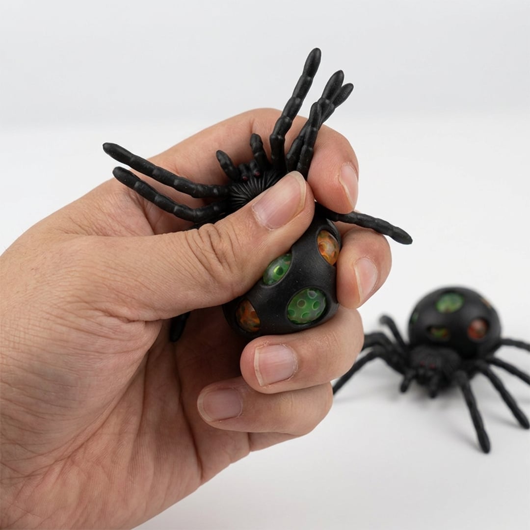 Stress Relief Squishy Squeeze Halloween Spider Toy with Beads 10cm