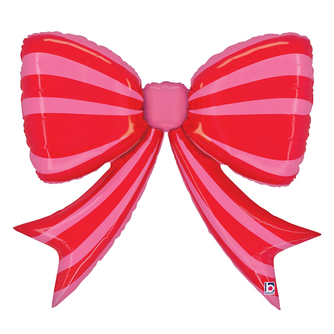 Striped Red & Pink Bow Giant Foil Balloon 104cm / 41 in