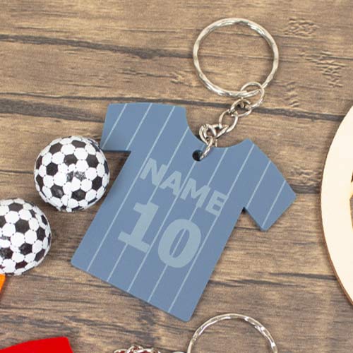 Stripes Football Shirt with Name & Number Personalised Keyring Product Image