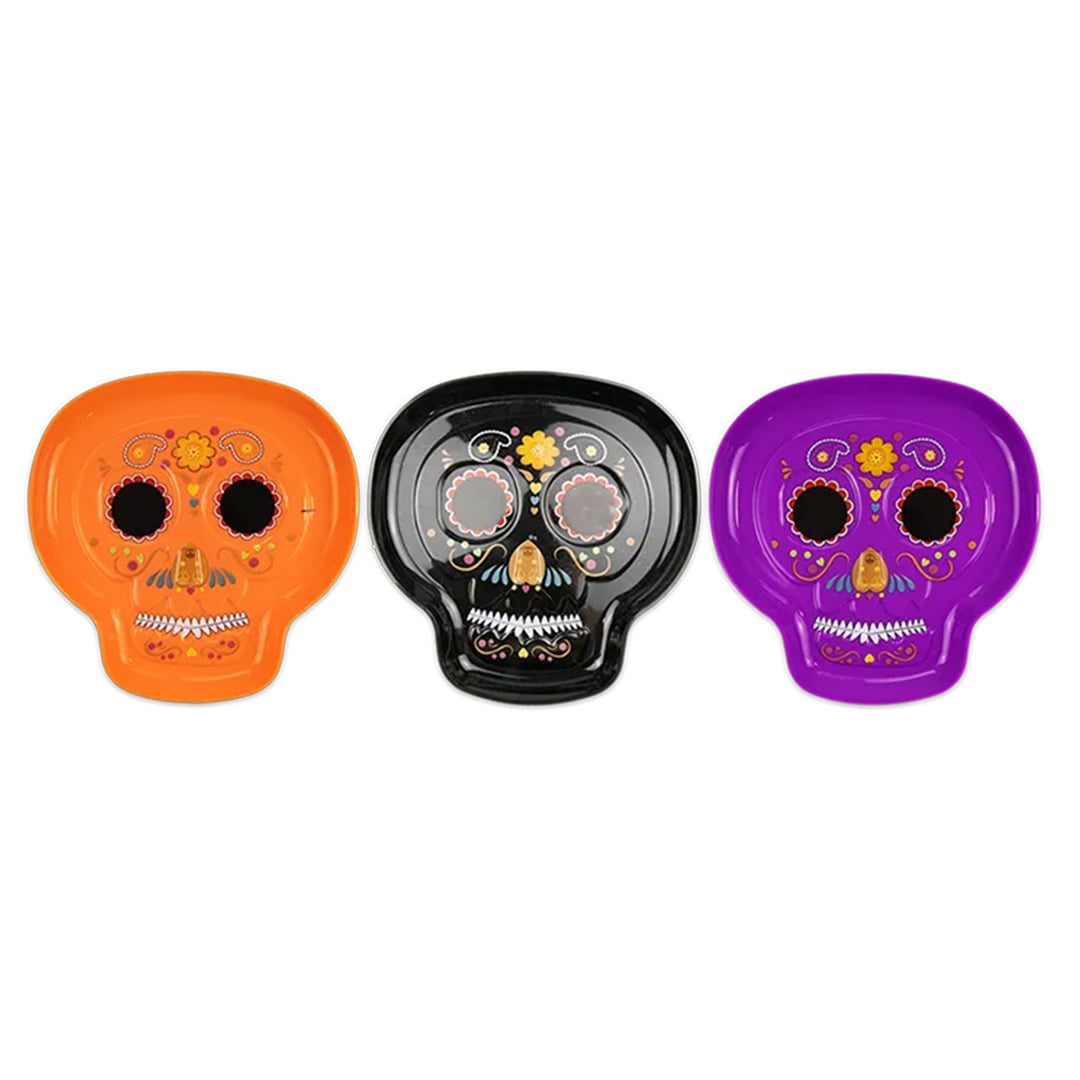 Sugar Skull Shaped Halloween Reusable Plastic Tray 28cm