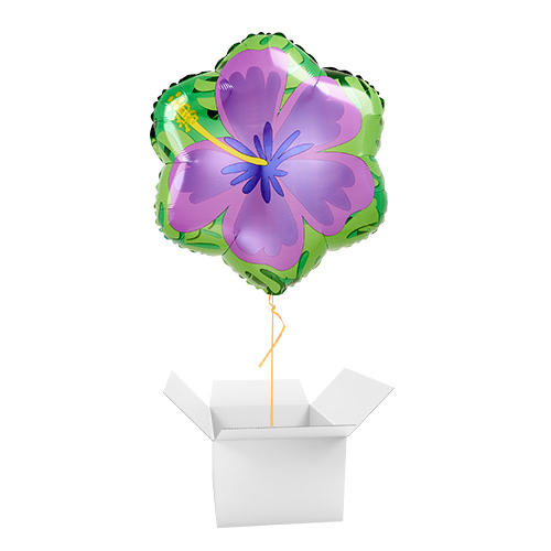 Summer Orange and Purple Hibiscus Double Sided Shaped Foil Helium Balloon - Inflated Balloon in a Box Product Gallery Image
