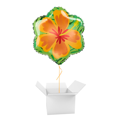 Summer Orange and Purple Hibiscus Double Sided Shaped Foil Helium Balloon - Inflated Balloon in a Box