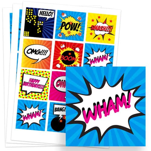 Super Hero 65mm Square Sticker Sheet of 12 Product Image