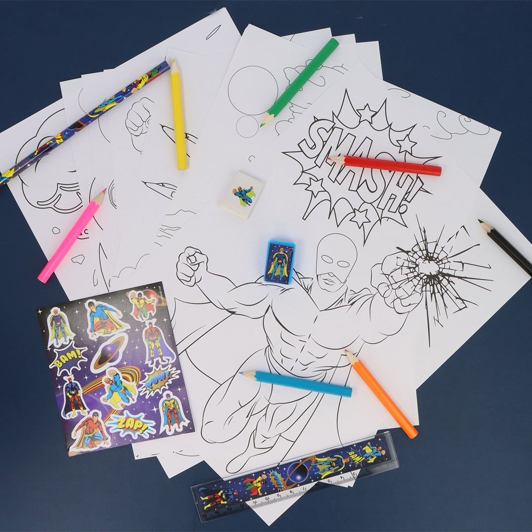 Superhero Colouring Set with Mini Pencils & Stickers View 3