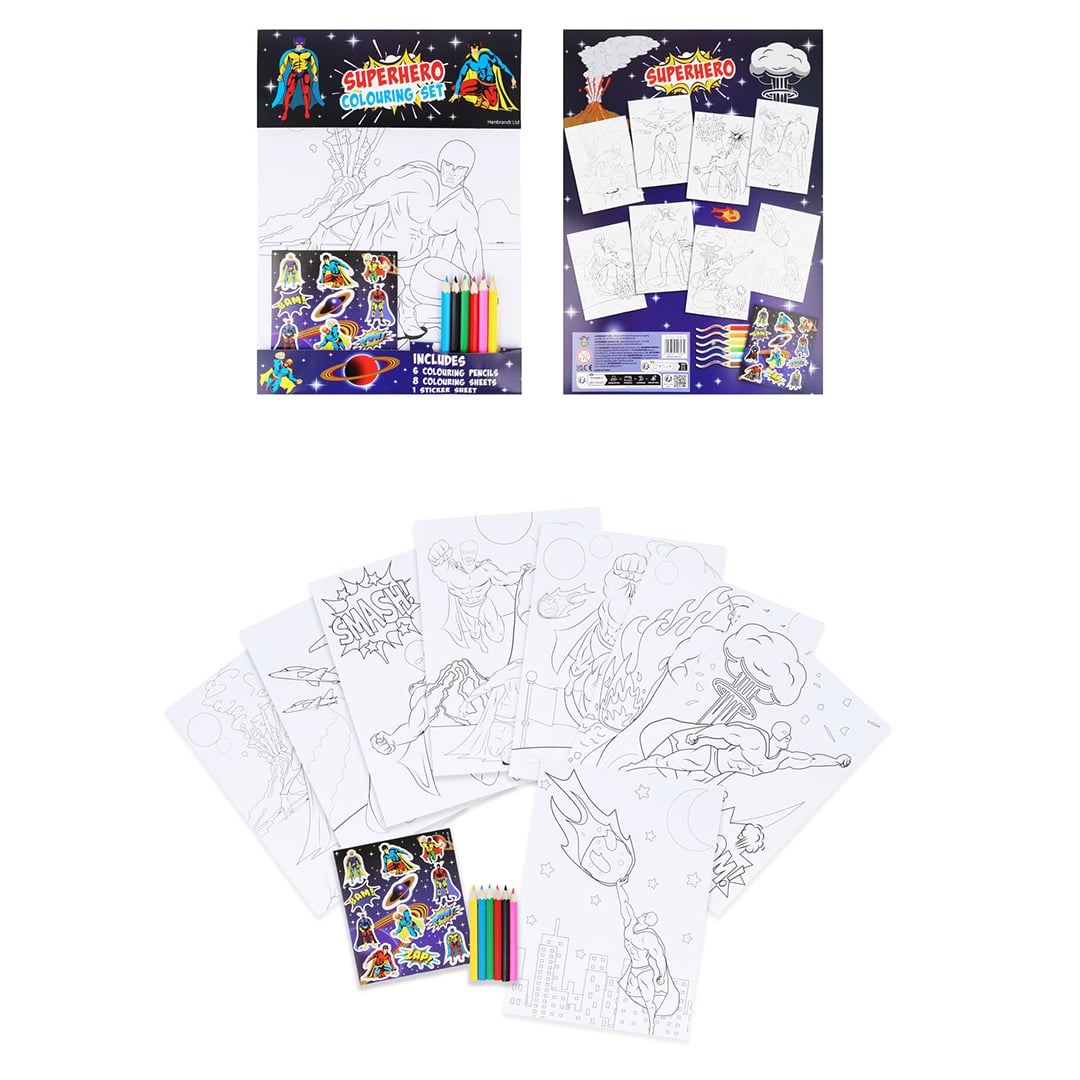 Superhero Colouring Set with Mini Pencils & Stickers