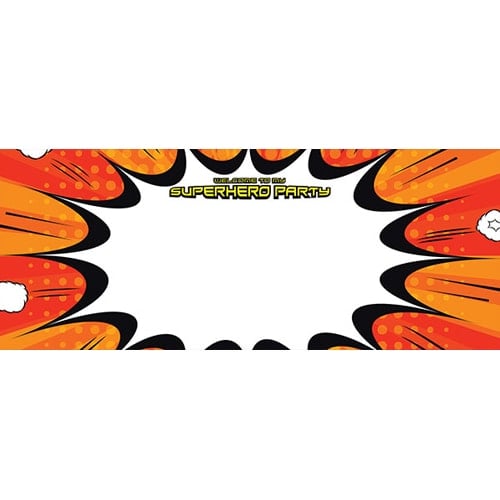 Superhero Party Red And Orange Design Large Personalised Banner - 10ft x 4ft