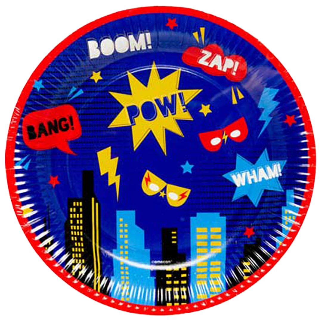 Superhero Round Recyclable Paper Plates 23cm - Pack of 8