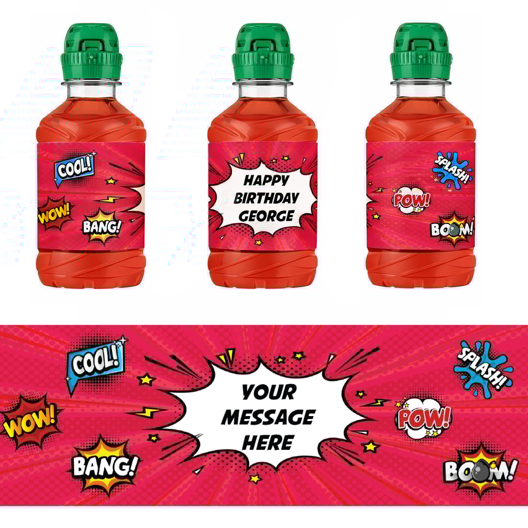 Superhero Words Personalised Drinks Bottle Packaging Label Stickers 20cm - Sheet of 7