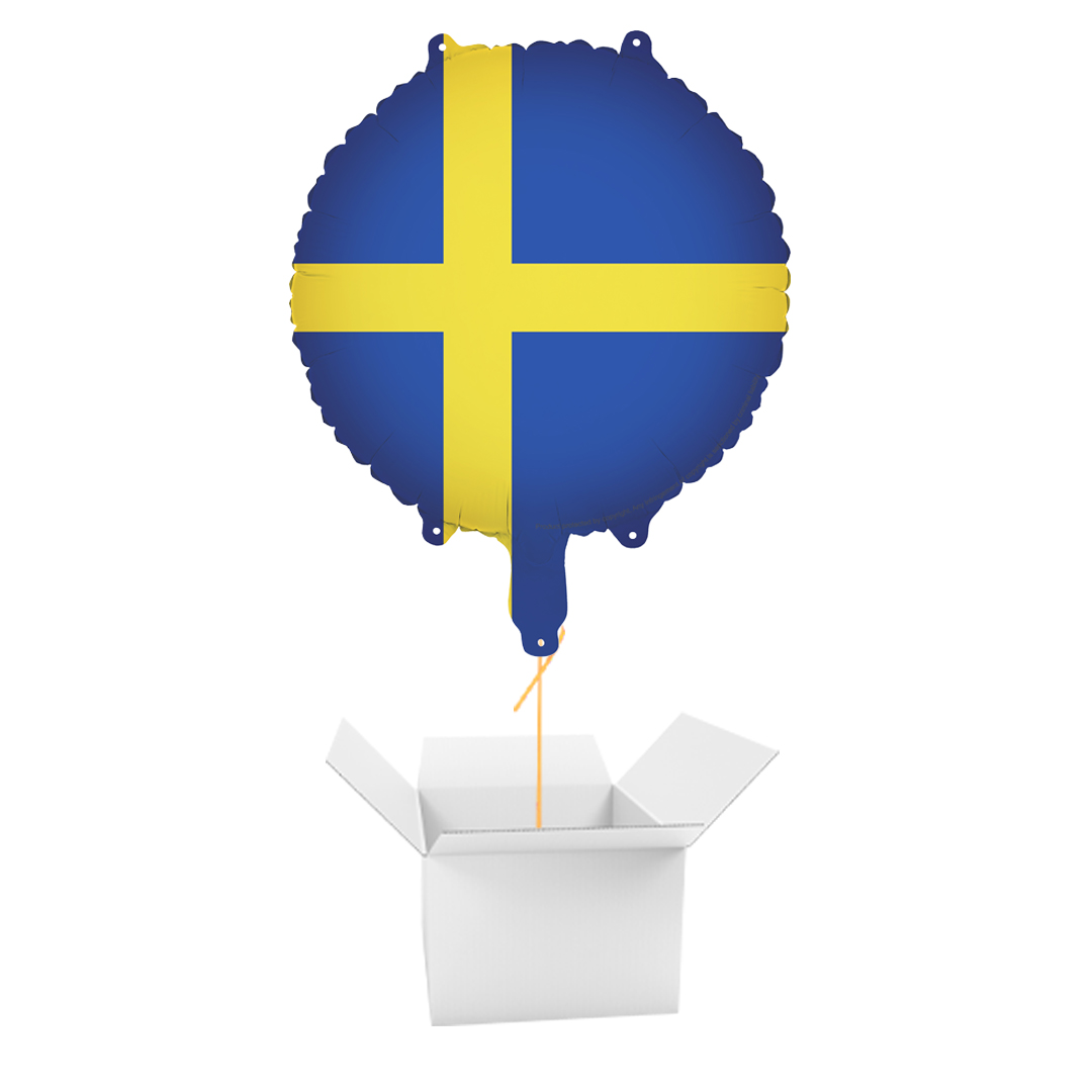 Sweden Swedish Flag Round Foil Balloon - Inflated Balloon In A Box