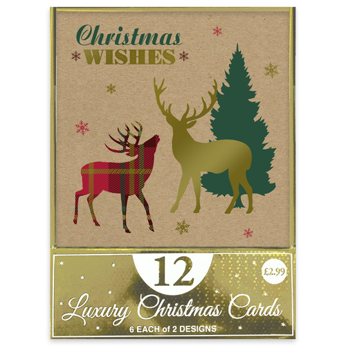 Tartan Stag Christmas Greeting Cards - Pack of 12 Product Gallery Image