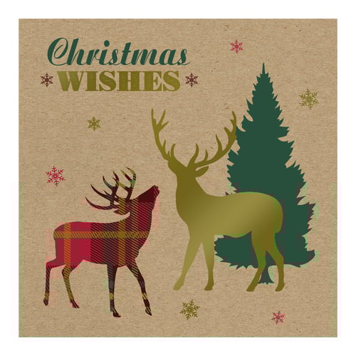 Tartan Stag Christmas Greeting Cards - Pack of 12