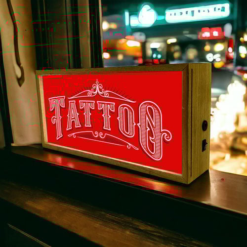 Tattoo Parlour Red LED Light Box Wood Room Sign Product Gallery Image
