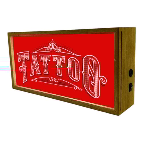 Tattoo Parlour Red LED Light Box Wood Room Sign Product Gallery Image