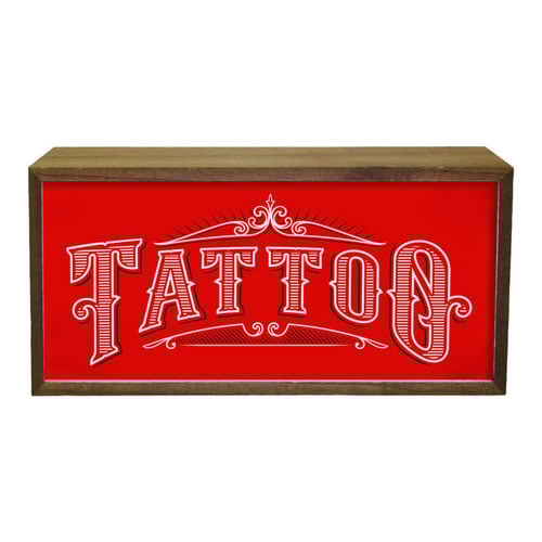 Tattoo Parlour Red LED Light Box Wood Room Sign Product Gallery Image