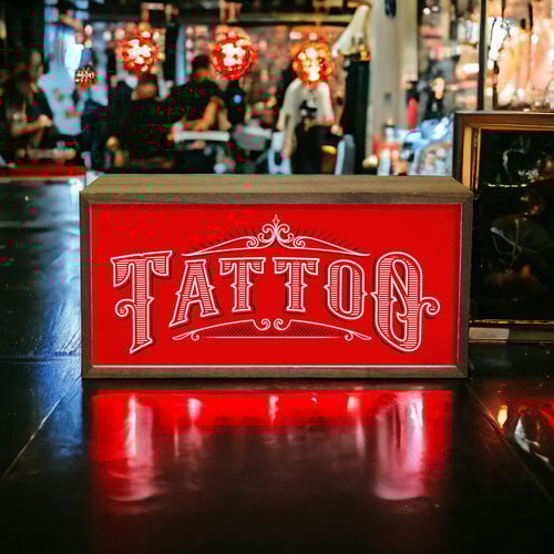 Tattoo Parlour Red LED Light Box Wood Room Sign Product Gallery Image