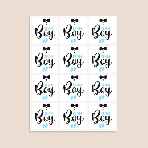 Team Boy Gender Reveal Square Stickers 65mm - Sheet of 12 Product Gallery Image