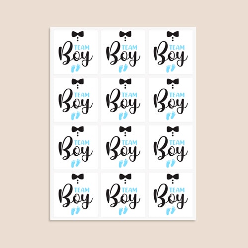 Team Boy Gender Reveal Square Stickers 65mm - Sheet of 12 Product Gallery Image