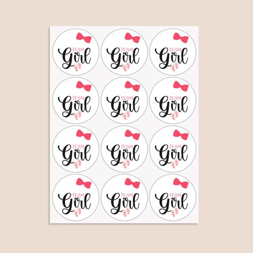 Team Girl Gender Reveal Round Stickers 60mm - Sheet of 12 Product Gallery Image
