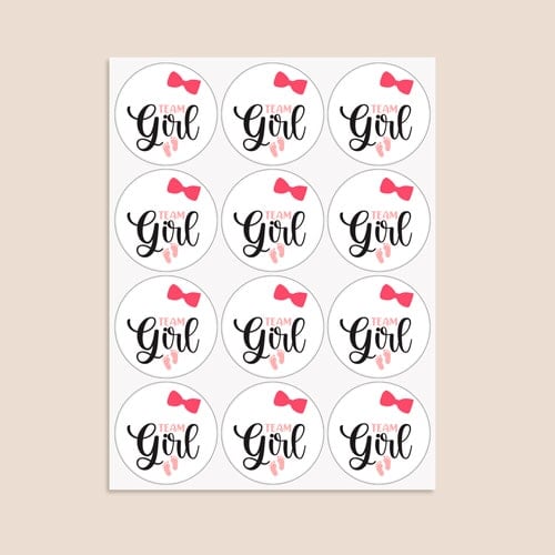 Team Girl Gender Reveal Round Stickers 60mm - Sheet of 12 Product Gallery Image