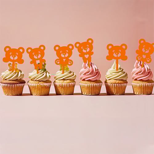 Teddy Bear Acrylic Cake Pick Toppers - Pack of 6