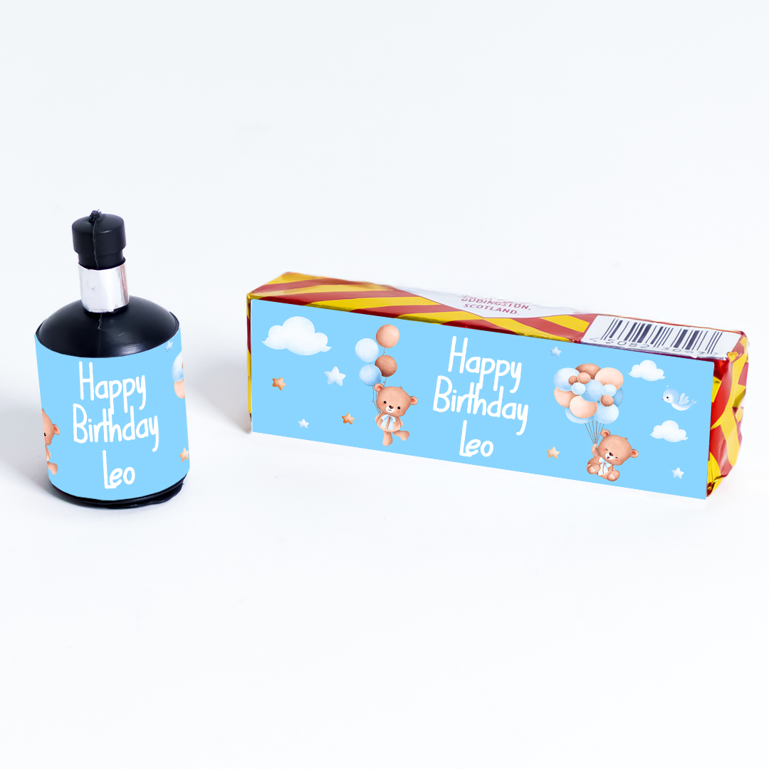 Teddy Bear Baby Blue Personalised Party Popper Packaging Label Stickers 9cm - Sheet of 16 Product Gallery Image