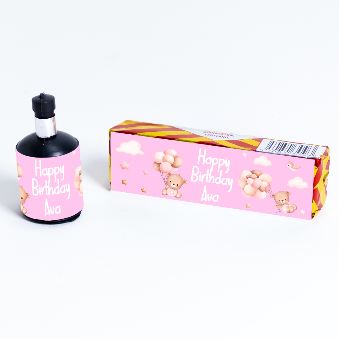 Teddy Bear Baby Pink Personalised Party Popper Packaging Label Stickers 9cm - Sheet of 16 Product Gallery Image