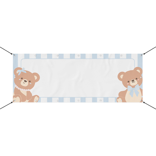 Teddy Bear Blue Stripe Small Personalised Banner 4ft x 2ft