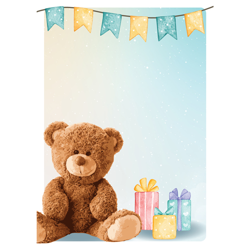 Teddy Bear Blue Watercolour Design Poster PVC Party Sign Decoration Product Gallery Image