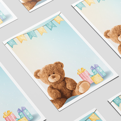 Teddy Bear Blue Watercolour Design Poster PVC Party Sign Decoration Product Gallery Image