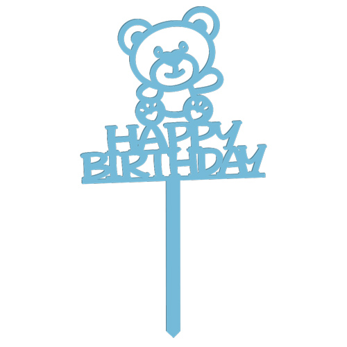 Teddy Bear Happy Birthday Acrylic Cake Topper Product Gallery Image