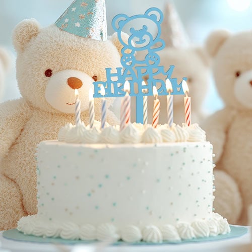 Teddy Bear Happy Birthday Acrylic Cake Topper