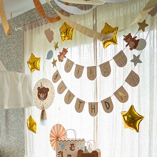 Teddy Bear Pinwheel Fan Paper Hanging Decorations - Pack of 2 Product Gallery Image