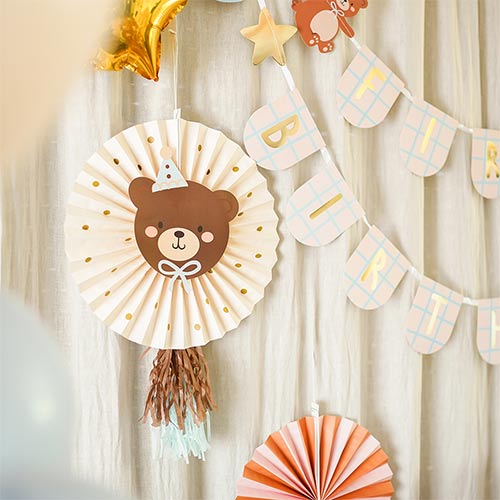 Teddy Bear Pinwheel Fan Paper Hanging Decorations - Pack of 2 Product Gallery Image