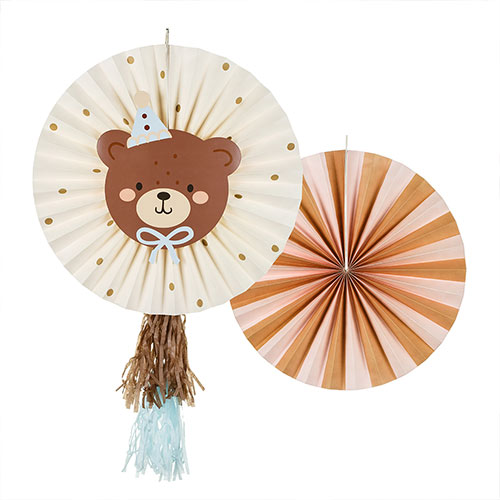 Teddy Bear Pinwheel Fan Paper Hanging Decorations - Pack of 2