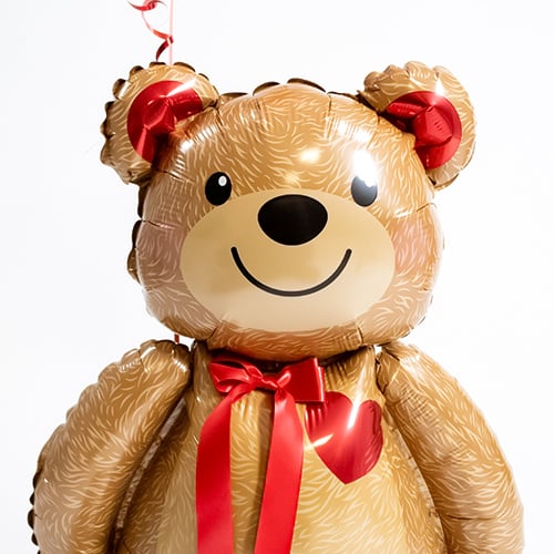 Teddy Bear with Personalised Red Love Heart Shape Foil Balloon - Inflated Balloon In A Box Product Gallery Image