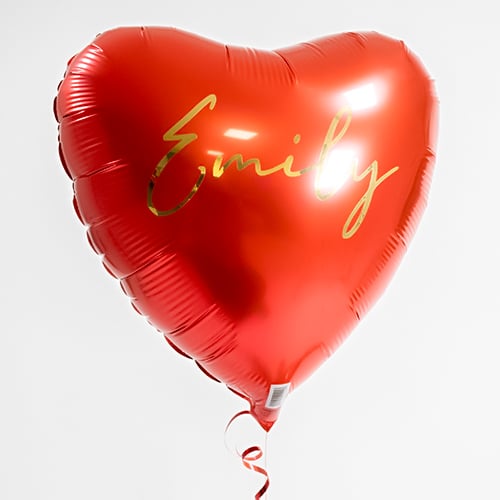 Teddy Bear with Personalised Red Love Heart Shape Foil Balloon - Inflated Balloon In A Box Product Gallery Image
