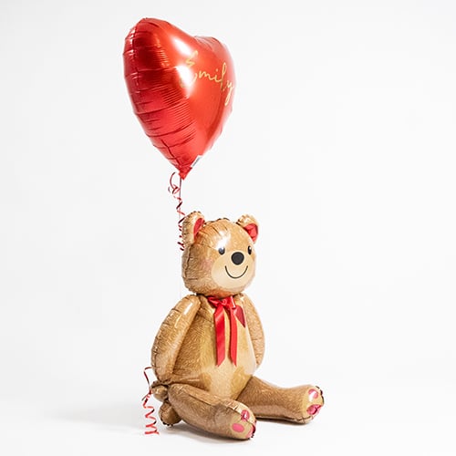 Teddy Bear with Personalised Red Love Heart Shape Foil Balloon - Inflated Balloon In A Box Product Gallery Image